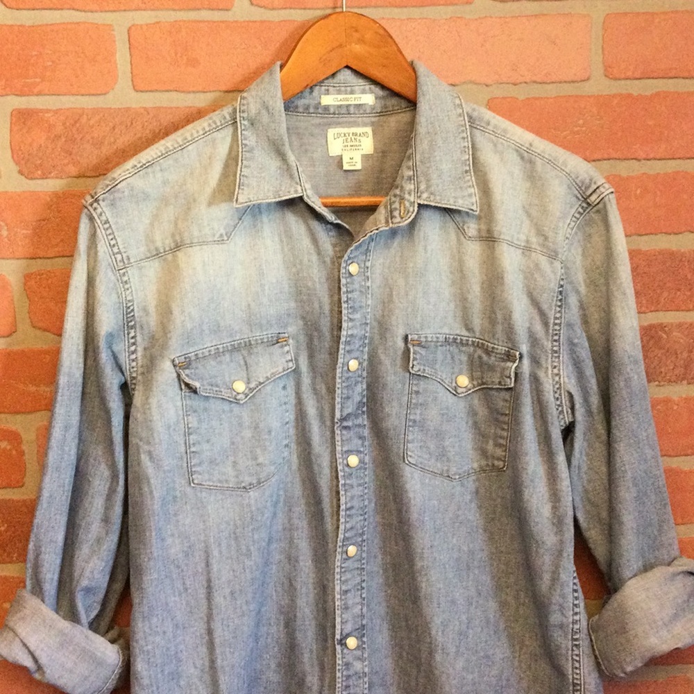 Lucky Brand pearl snap western shirt long sleeve size medium denim